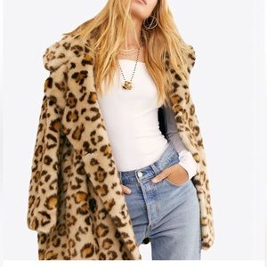 Halogen Leopard Print Faux Fur Coat - S